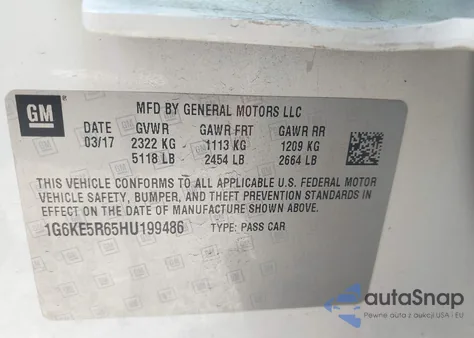 2017 Cadillac Ct6 Twin Turbo Luxury z USA, uszkodzony, nr VIN 1G6KE5R65HU199486